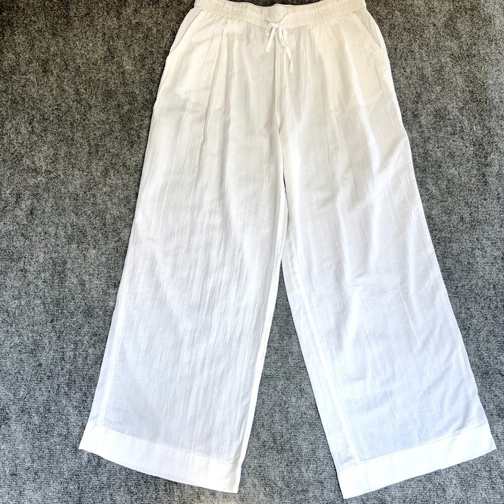 NWT Gap Body Women’s Wide Leg Pants Size Large L Crinkle Optic White Linen Blend